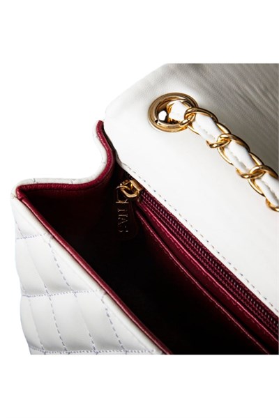 Nas Bag Womens Quilted Crossbody Bag with Chain Detail - White