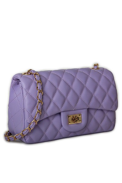 Nas Bag Womens Quilted Crossbody Bag with Chain Detail - Lilac