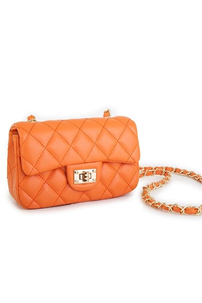 Nas Bag Womens Quilted Crossbody Bag with Chain Detail - Orange