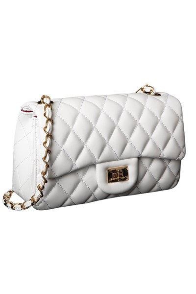 Nas Bag Womens Quilted Crossbody Bag with Chain Detail - White