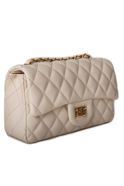 Nas Bag Womens Quilted Crossbody Bag with Chain Detail - Cream