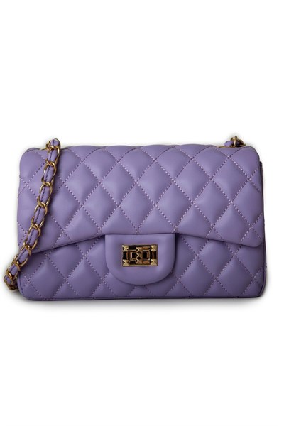Nas Bag Womens Quilted Crossbody Bag with Chain Detail - Lilac
