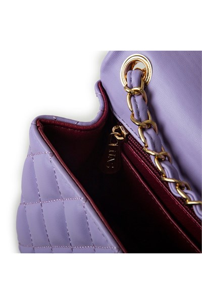 Nas Bag Womens Quilted Crossbody Bag with Chain Detail - Lilac