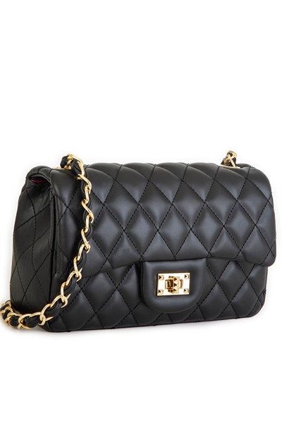 Nas Bag Womens Quilted Crossbody Bag with Chain Detail - Black