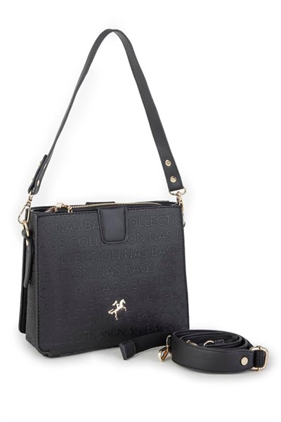 Nas Bag Womens Crossbody Bag with Writings - Black