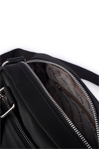Nas Bag Womens Multi-Compartment Satin Crossbody Bag - Black Buzzy