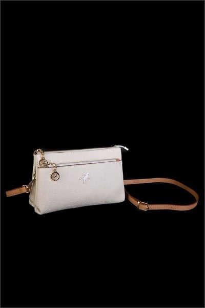 Nas Bag Women’s Crossbody & Clutch Bag with Wrist and Crossbody Straps - Cream/Camel Embossed Finish
