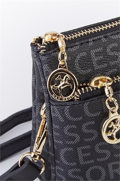 Nas Bag Womens Crossbody and Clutch Bag - Black with Writing