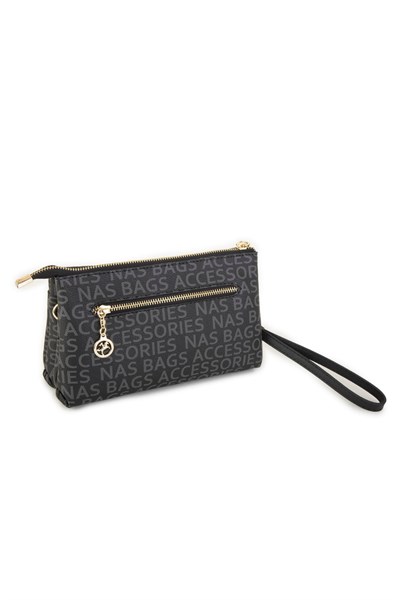 Nas Bag Womens Crossbody and Clutch Bag - Black with Writing