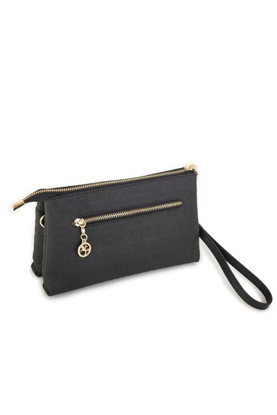 Nas Bag Womens Crossbody and Clutch Bag - Black Embossed
