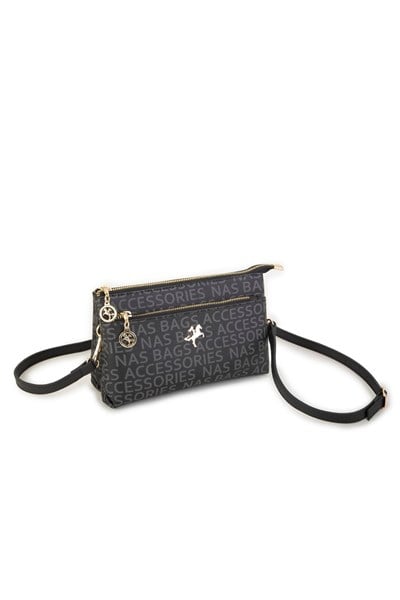 Nas Bag Womens Crossbody and Clutch Bag - Black with Writing