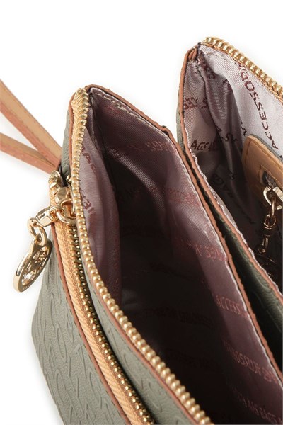 Nas Bag Womens Crossbody and Clutch Bag - Green Camel Embossed