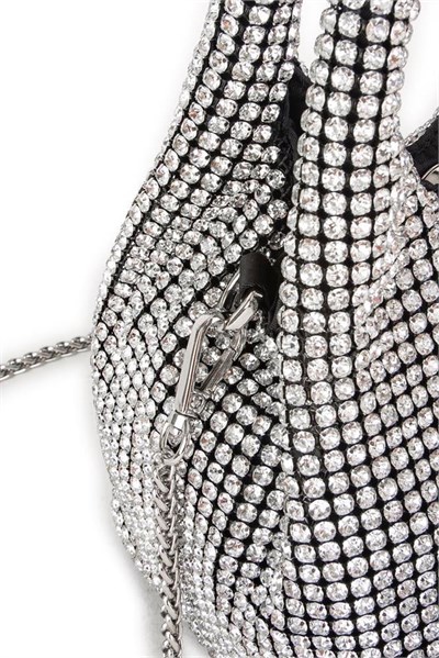 Nas Bag Womens Crossbody and Handbag Black Silver Diamond with Silver Stones Elegant Strapped Bag