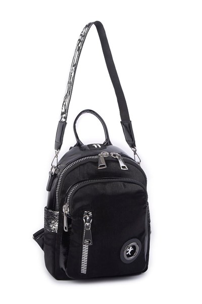 Nas Bag Womens Convertible Backpack and Shoulder Bag Elegant Large Zippered Bag - Black Glitter