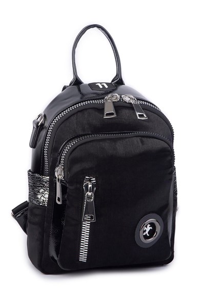Nas Bag Womens Convertible Backpack and Shoulder Bag Elegant Large Zippered Bag - Black Glitter