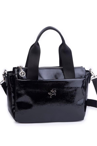 Nas Bag Womens Lightweight Shoulder Hand and Crossbody Bag - Black Patent Leather