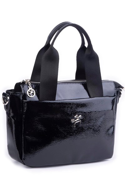 Nas Bag Womens Lightweight Shoulder Hand and Crossbody Bag - Black Patent Leather