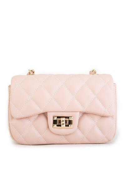 Nas Bag Womens Quilted Crossbody Bag with Chain Detail - Powder Pink