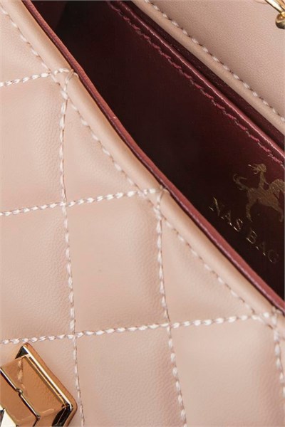 Nas Bag Womens Quilted Crossbody Bag with Chain Detail - Powder Pink
