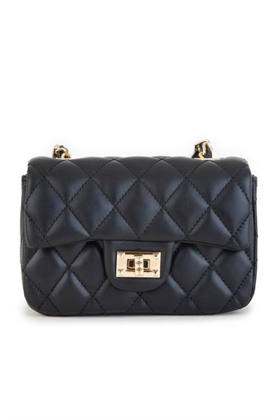 Nas Bag Womens Quilted Crossbody Bag with Chain Detail - Black