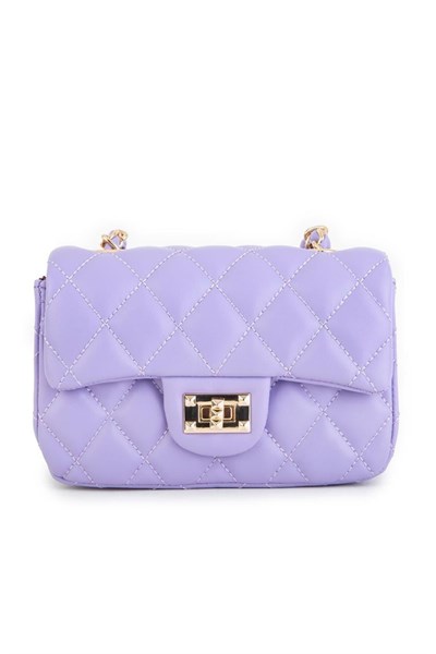 Nas Bag Womens Quilted Crossbody Bag with Chain Detail - Lilac