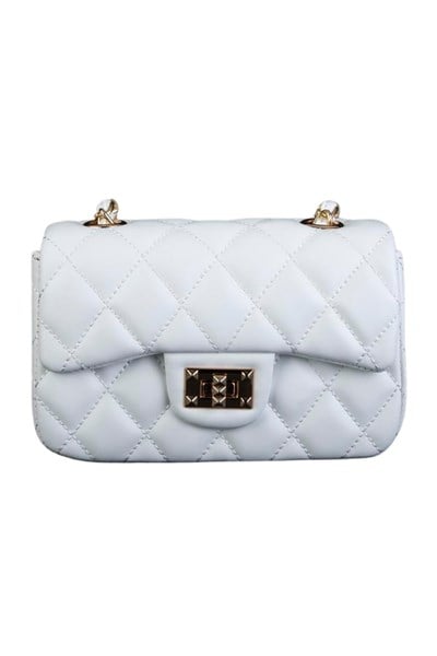 Nas Bag Womens Quilted Crossbody Bag with Chain Detail - White