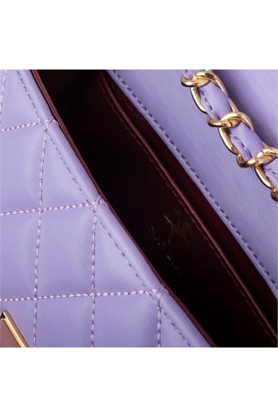 Nas Bag Womens Quilted Crossbody Bag with Chain Detail - Lilac