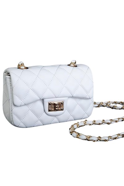 Nas Bag Womens Quilted Crossbody Bag with Chain Detail - White