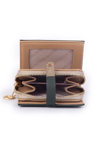 Nas Bag Womens Small Card Holder Wallet with Coin and Photo Slot - Green Sand Karaca