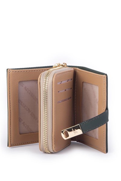 Nas Bag Womens Small Card Holder Wallet with Coin and Photo Slot - Green Sand Karaca