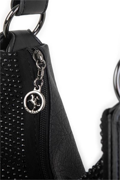Nas Bag Womens Shoulder Bag with Stones - Black