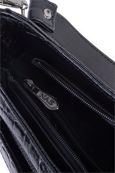 Nas Bag Womens Shoulder and Cross Baguette Bag - Black Crocodile (28x17 cm)