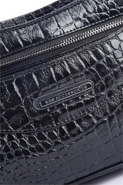 Nas Bag Womens Shoulder and Cross Baguette Bag - Black Crocodile (28x17 cm)