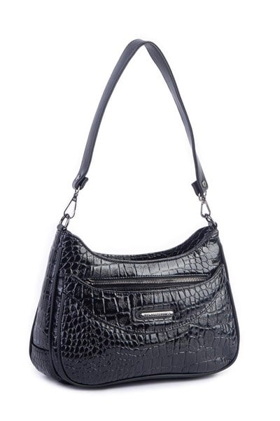 Nas Bag Womens Shoulder and Cross Baguette Bag - Black Crocodile (28x17 cm)