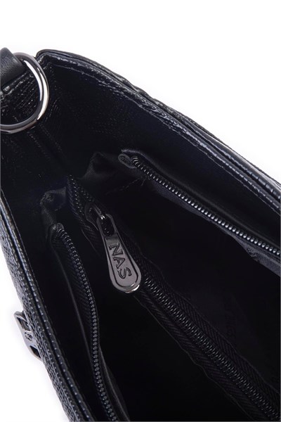Nas Bag Womens Shoulder and Cross Baguette Bag - Black Laser (28x17 cm)
