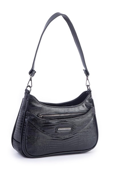 Nas Bag Womens Shoulder and Cross Baguette Bag - Black Laser (28x17 cm)