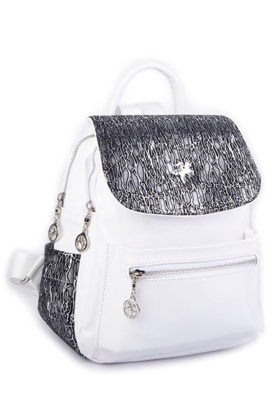 Nas Bag Womens Backpack Double Compartment Sports Bag (23x26x14 cm) - White Krsk Patent Leather