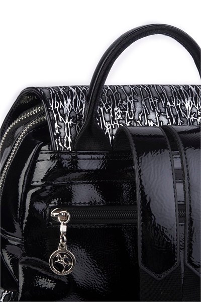 Nas Bag Womens Backpack Double Compartment Sports Bag (23x26x14 cm) - Black Krsk Patent Leather