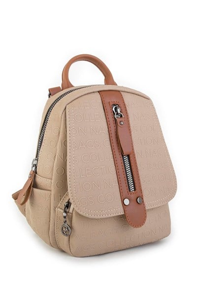 Womens Backpack and Shoulder Bag Convertible Design - Sand Tan Embossing