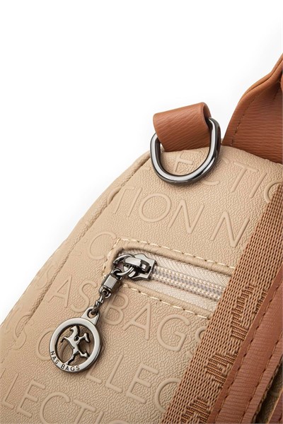 Womens Backpack and Shoulder Bag Convertible Design - Sand Tan Embossing