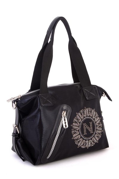 Nas Bag Women’s Sparkly Zippered Elegant Shoulder Bag with Adjustable Strap - Black Glitter