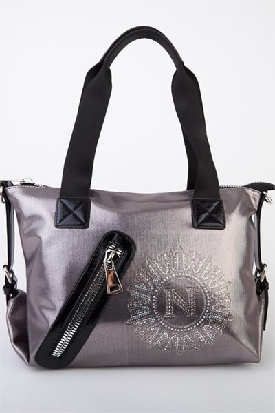 Nas Bag Women’s Sparkly Zippered Elegant Shoulder Bag with Adjustable Strap - Gray Glitter