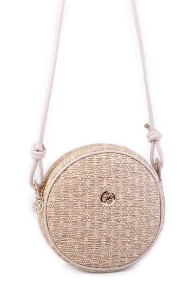 Nas Bag Women’s Round Oval Summer Fashion Straw-Look Leather Bag - Sand