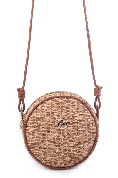 Nas Bag Women’s Round Oval Summer Fashion Straw-Look Leather Bag - Taupe