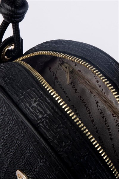 Nas Bag Women’s Round Oval Summer Fashion Straw-Look Leather Bag - Black