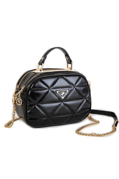 Nas Bag Women’s Patent Leather Chain Crossbody Bag - Black