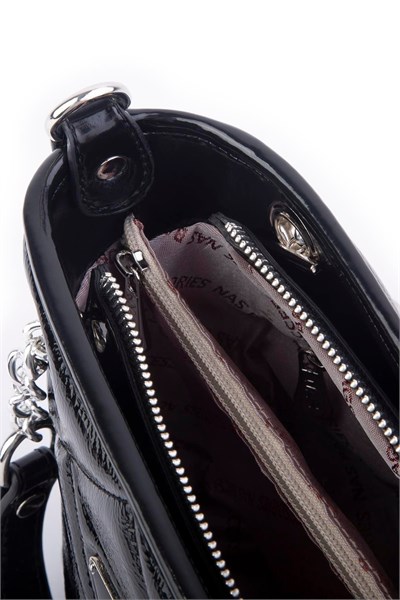 Nas Bag Mini Women’s Quilted Chain Hand and Crossbody Bag - Black Patent