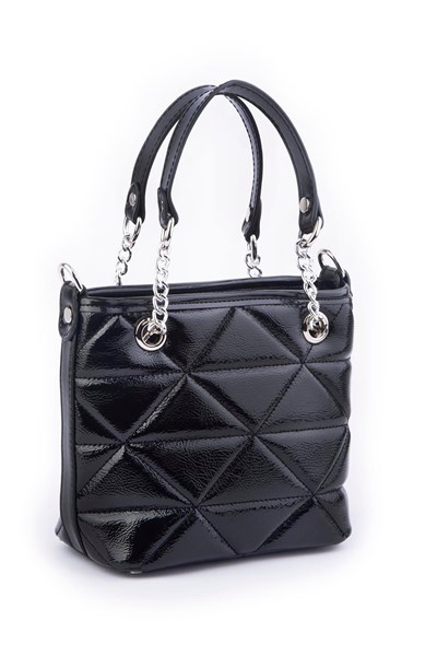 Nas Bag Mini Women’s Quilted Chain Hand and Crossbody Bag - Black Patent