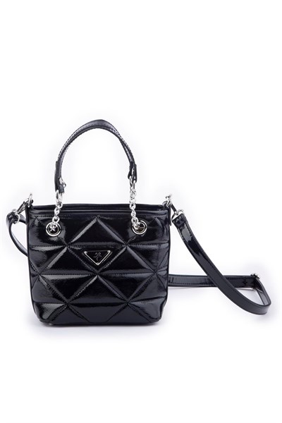 Nas Bag Mini Women’s Quilted Chain Hand and Crossbody Bag - Black Patent