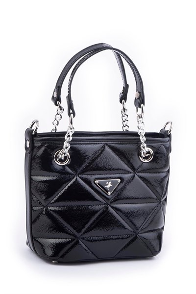 Nas Bag Mini Women’s Quilted Chain Hand and Crossbody Bag - Black Patent